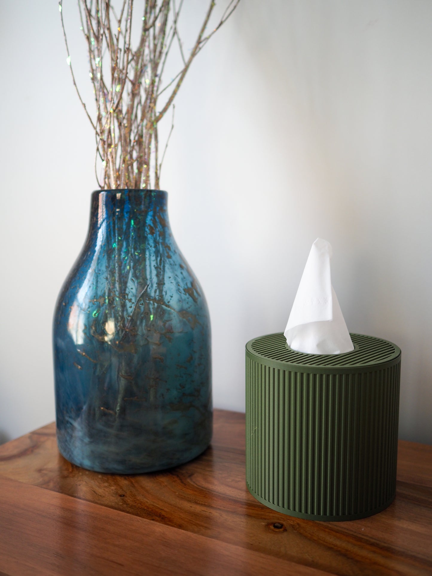 Tissue Box Cover – Olive Green – Cylinder